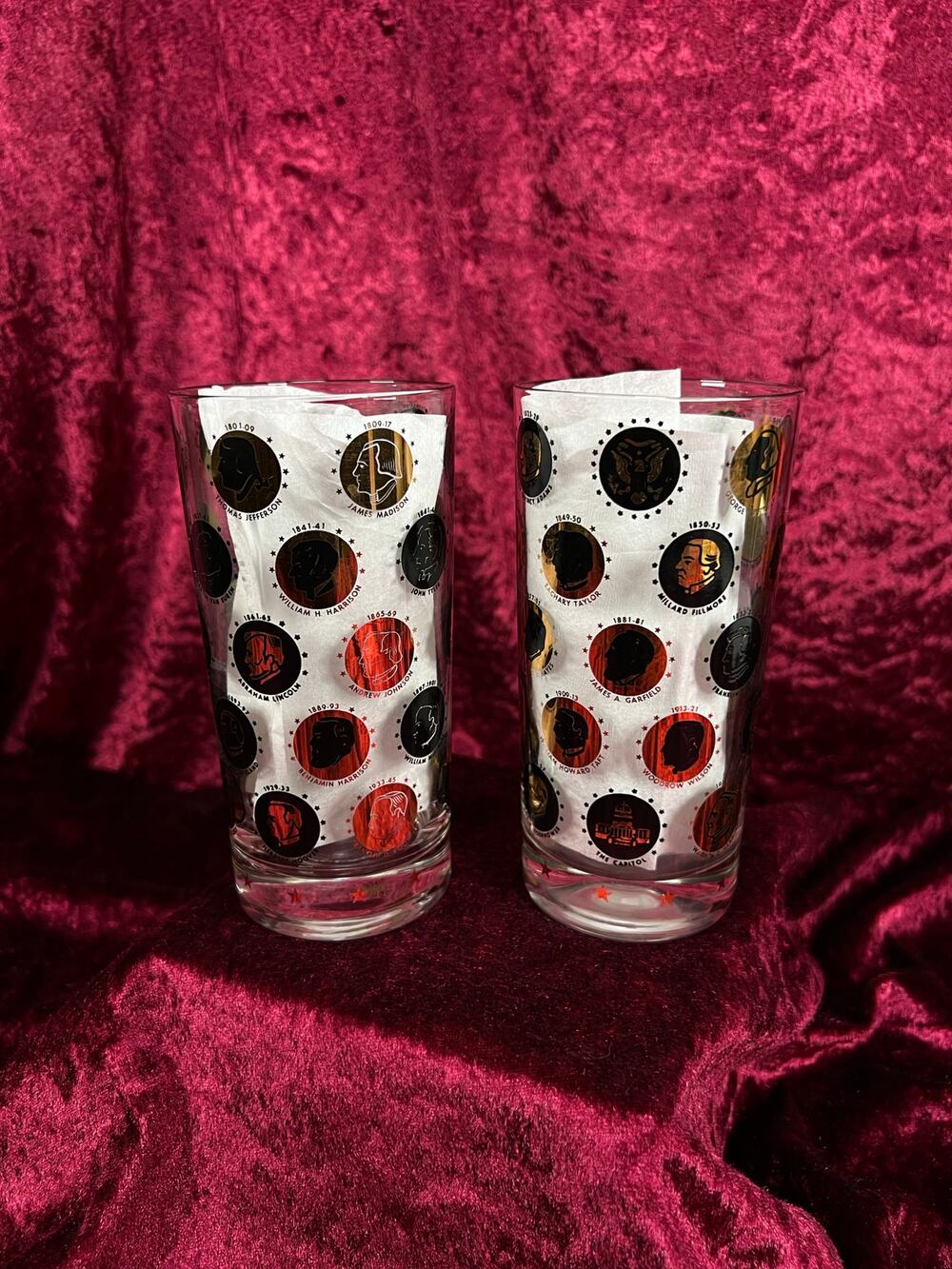 Vintage Highball Glass Set Black and Gold Presidential Silhouettes Libbey Glass